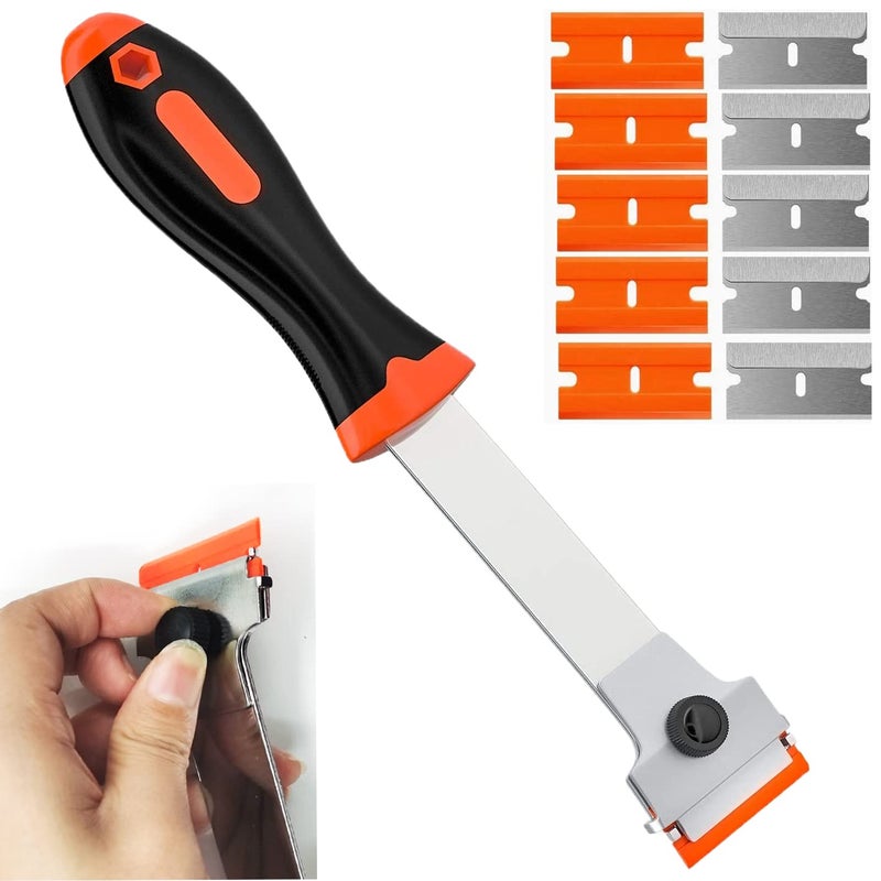 DEKEones Razor Blade Scraper  Long Handled Scraper Tool with 10 Extra Replacement Blades  Razor Scraper Remover for Cleaning Sticker  Paint  Caulk from Window  Car  Glass  Windshield  Stove - Image 1